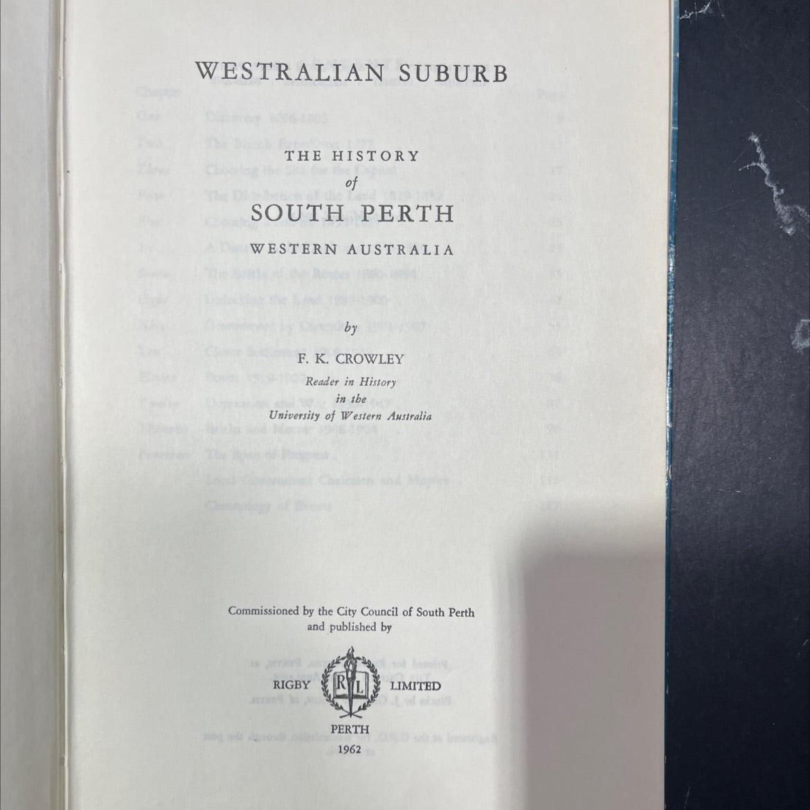 westralian suburb the history of south perth western australia book, by f. k. crowley, 1962 Hardcover image 2