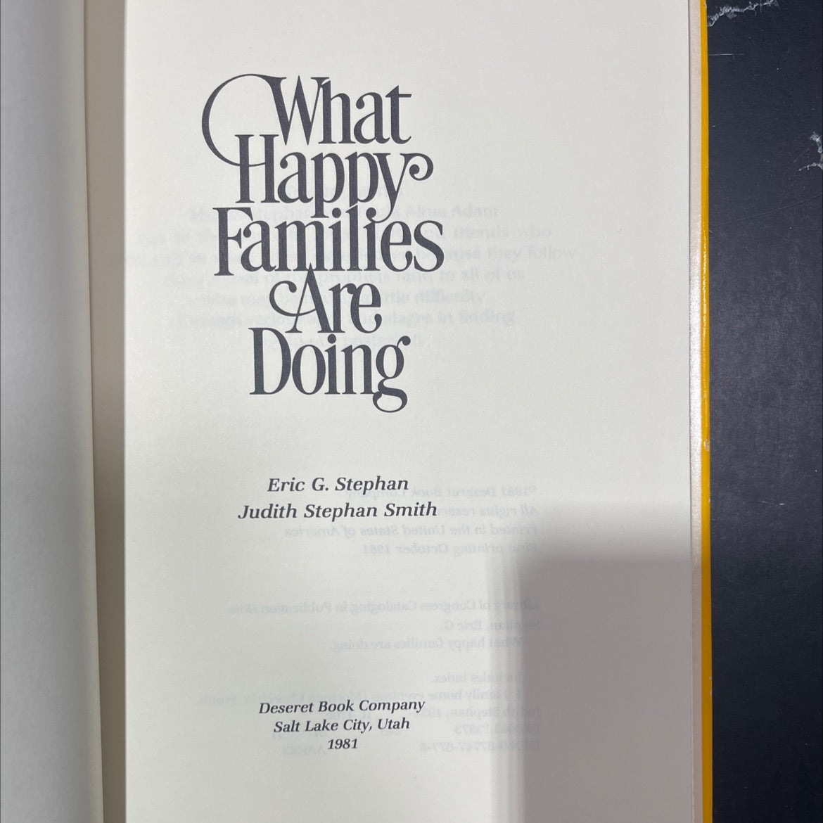 what happy families are doing book, by eric g. stephan, judith stephan smith, 1981 Hardcover image 2