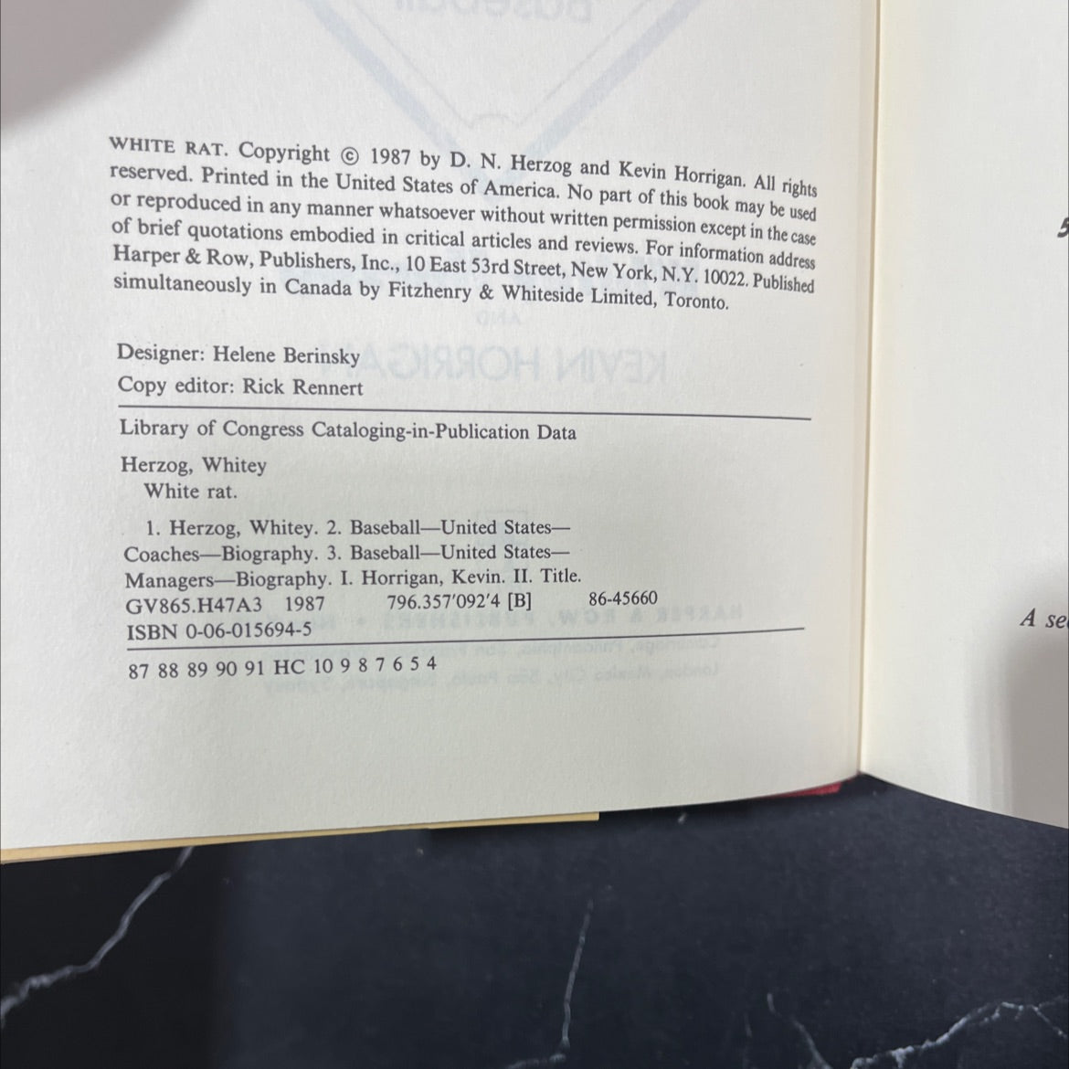 white rat a life in baseball book, by whitey herzog and kevin horrigan, 1987 Hardcover image 3