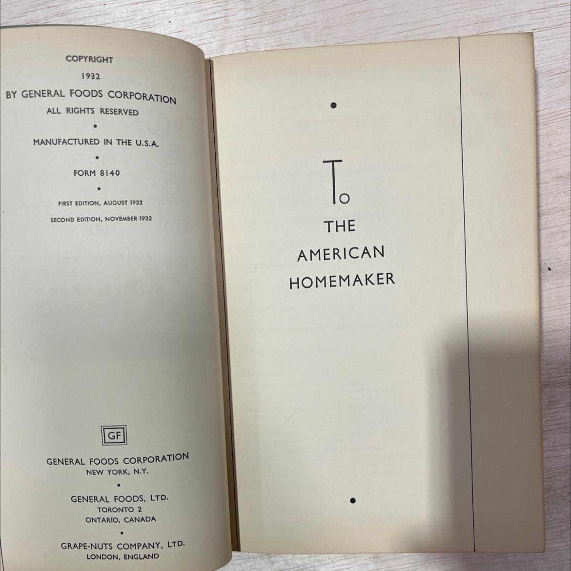 whol br general foods cook book book, by general foods corporation, 1932 Hardcover, First Edition, Antique image 3