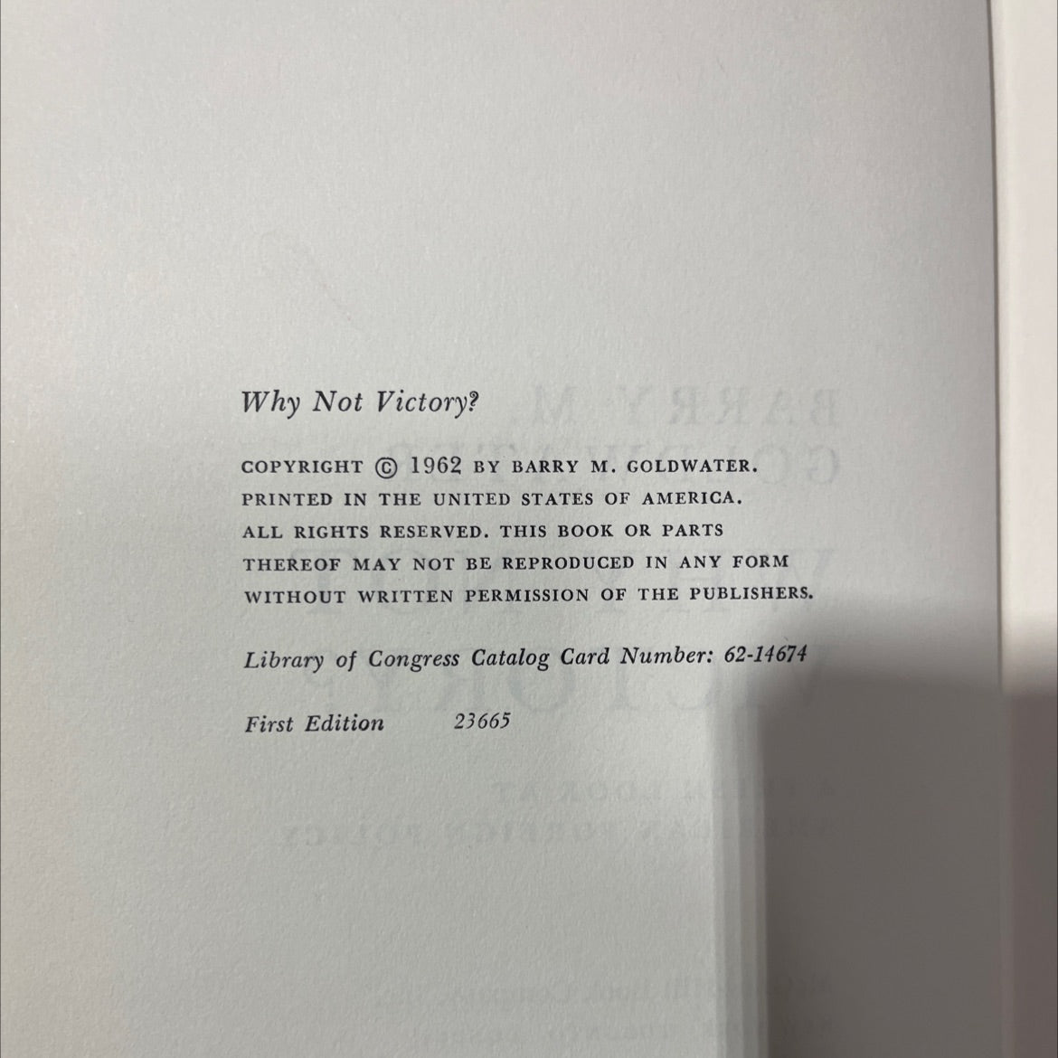 why not victory? a fresh look at american foreign policy book, by barry m. goldwater, 1962 Hardcover image 3
