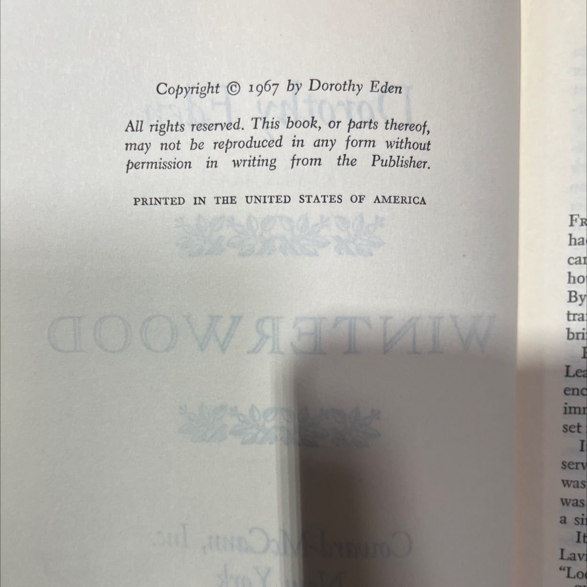 winterwood book, by Dorothy Eden, 1967 Hardcover image 3