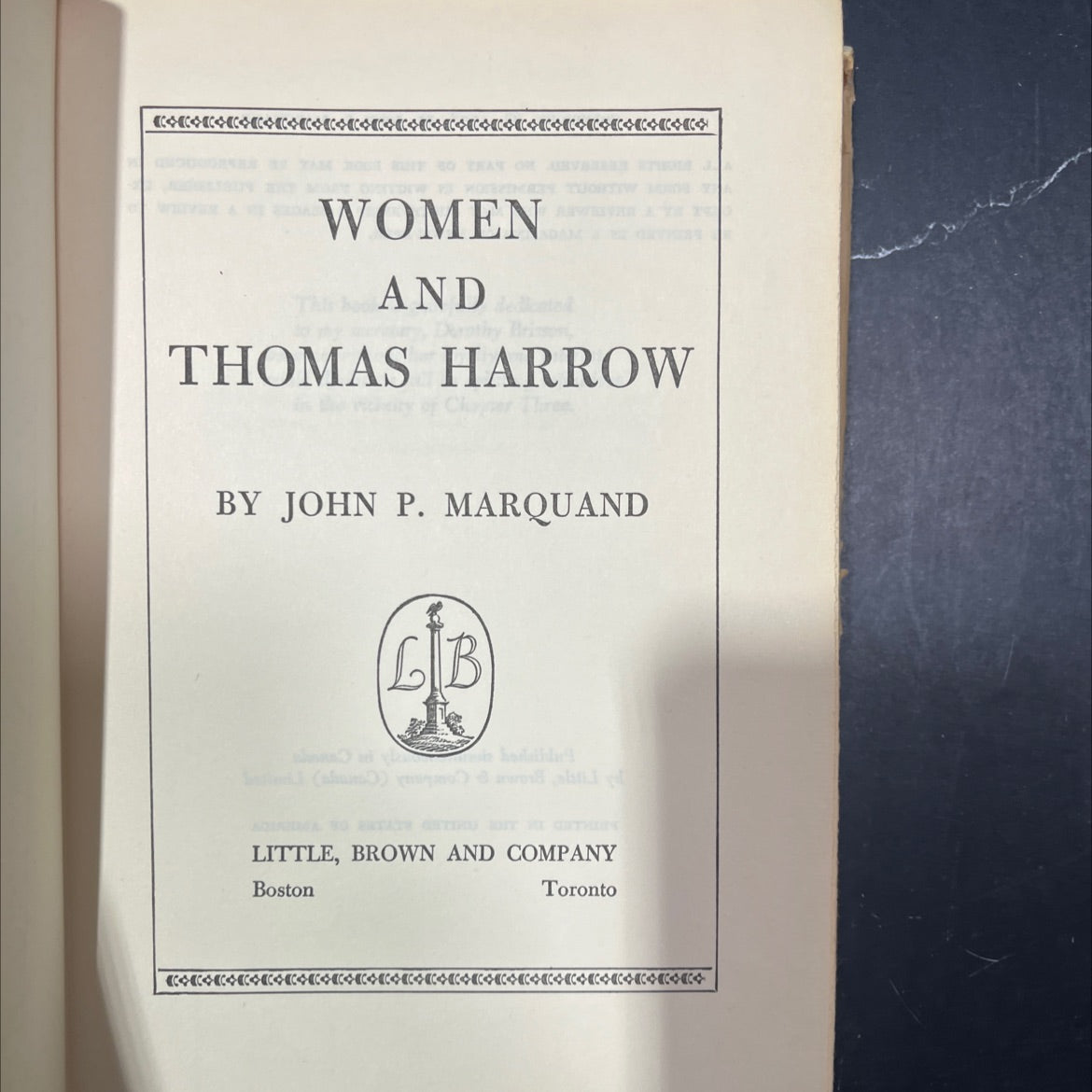 women and thomas harrow book, by john p. marquand, 1958 Hardcover image 2