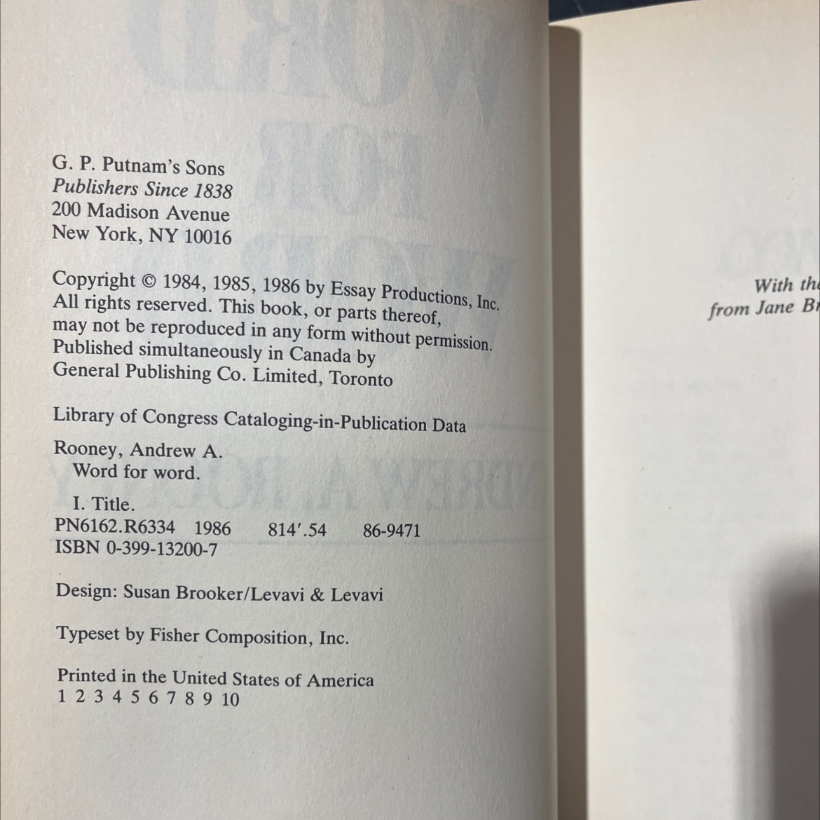 word for word book, by andrew a. rooney, 1986 Hardcover image 3