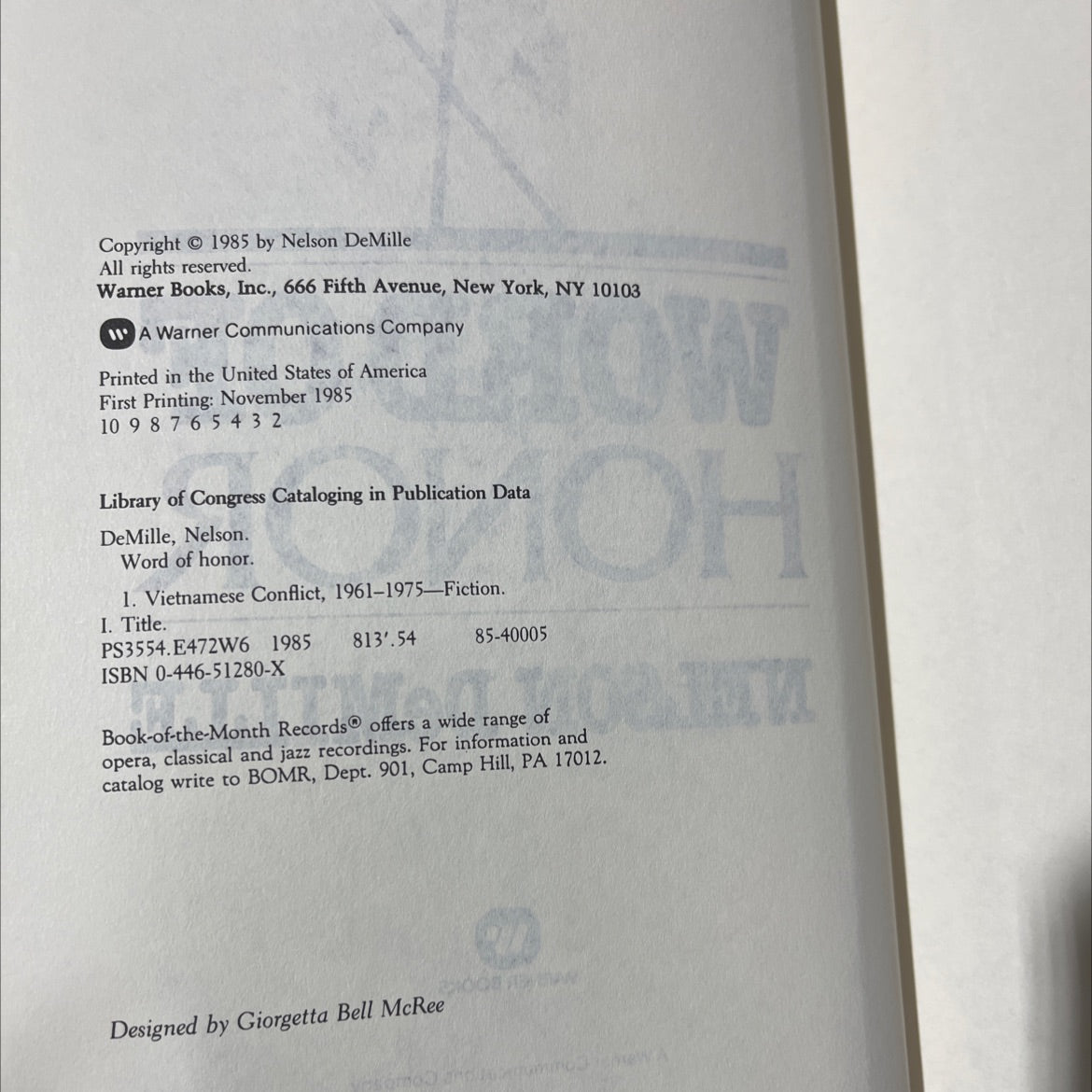 word of honor book, by nelson demille, 1985 Hardcover image 3