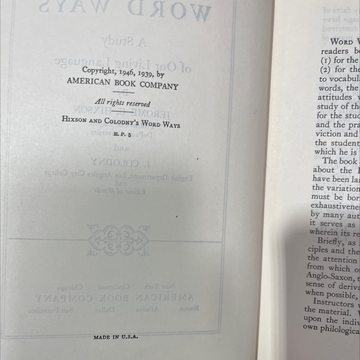 word ways a study of our living language book, by jerome c. hixson and i. colodny, 1946 Hardcover image 3