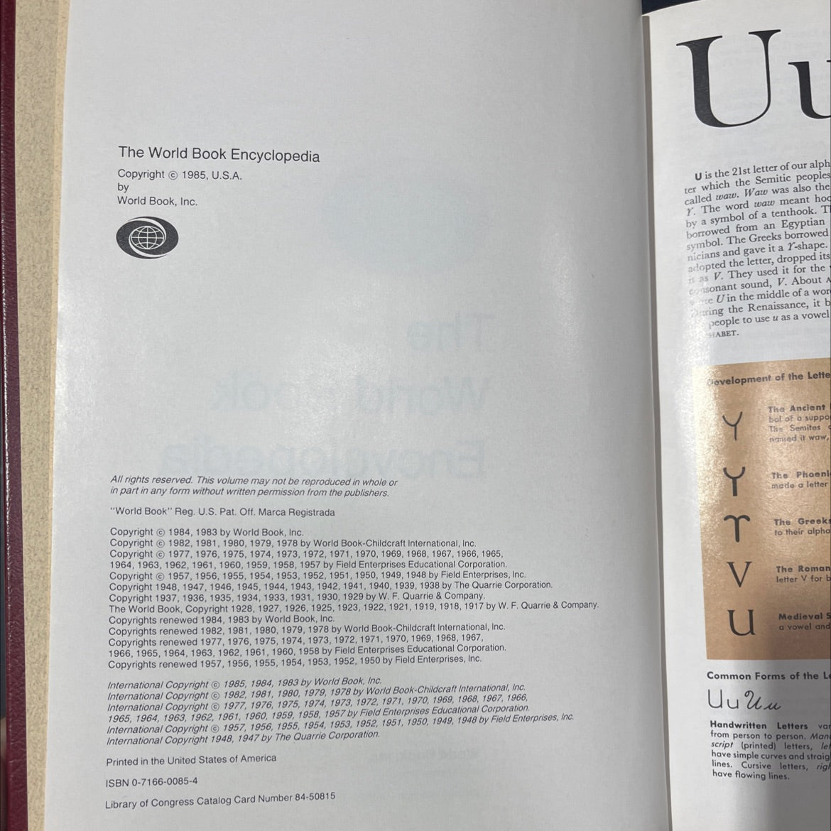world book encyclopedia u-v volume 20 book, by world book, inc., 1985 Leather image 3