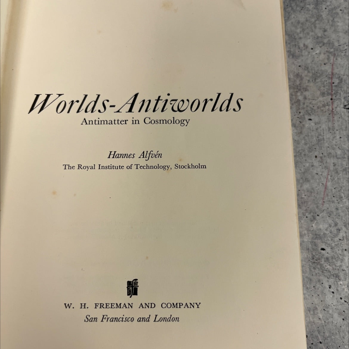 worlds-antiworlds antimatter in cosmology book, by Hannes Alfvén, 1966 Hardcover image 2