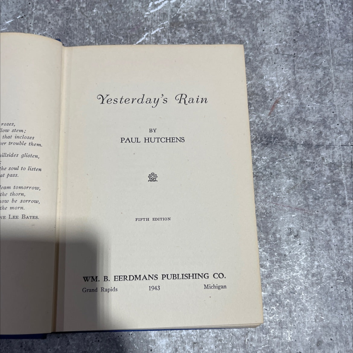 yesterday's rain book, by paul hutchens, 1943 Hardcover image 2