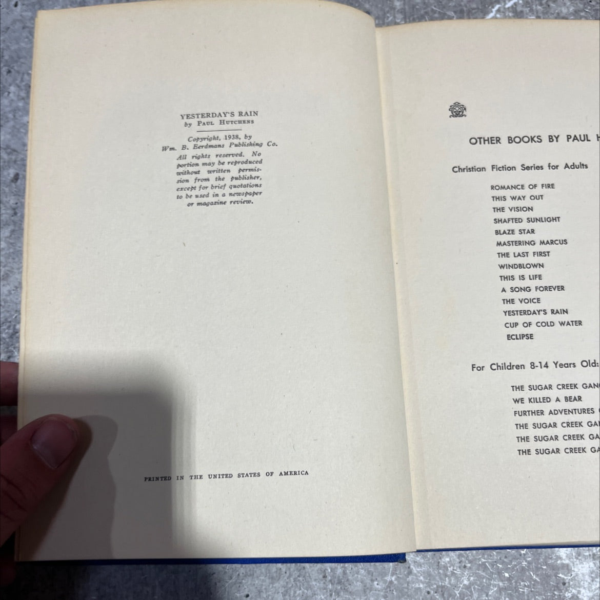 yesterday's rain book, by paul hutchens, 1943 Hardcover image 3