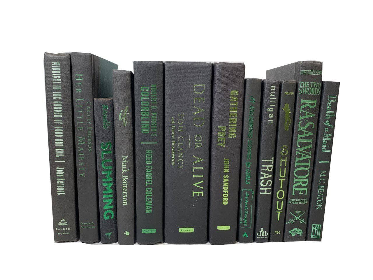 TheBookBundler Books by Color Black: Green Letters / 1 foot Modern Black Books with Color Accents | Decorative Books by Color | By the Foot - Custom Lettering Colors | Designer Decor
