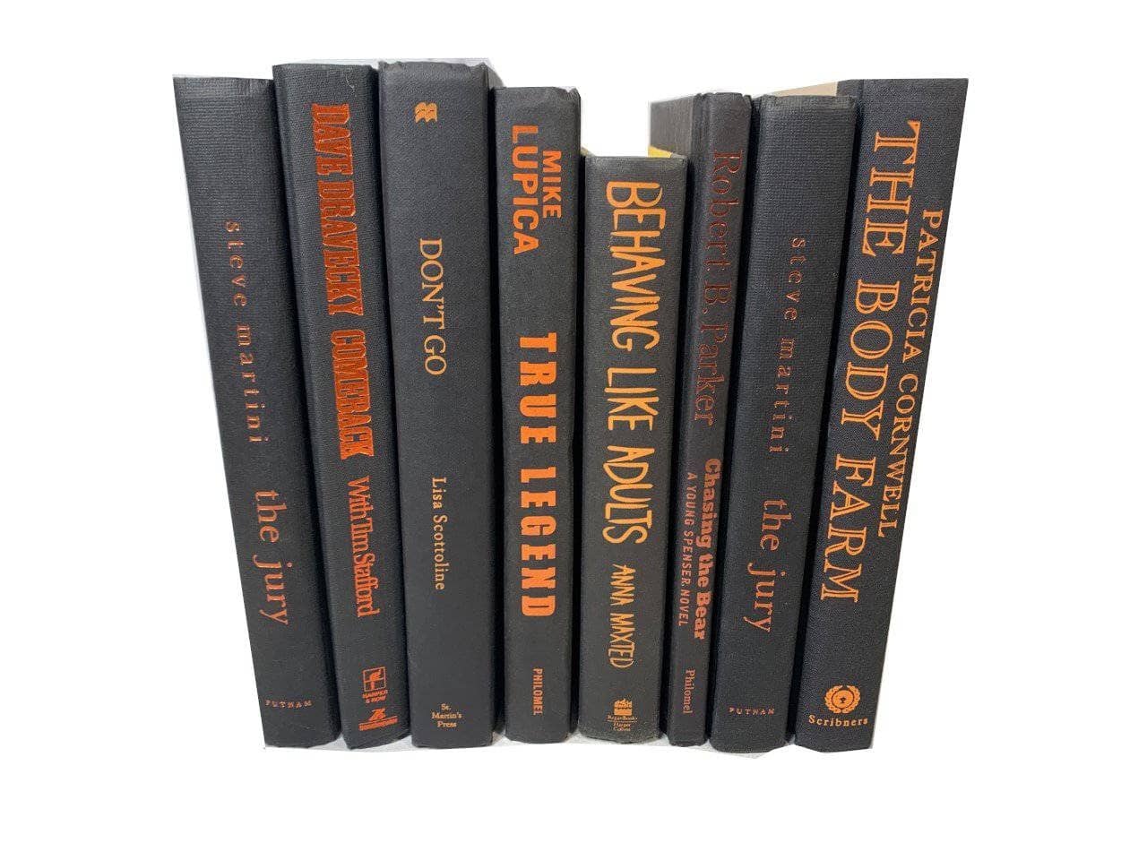 TheBookBundler Books by Color Black: Orange Letters / 1 foot Modern Black Books with Color Accents | Decorative Books by Color | By the Foot - Custom Lettering Colors | Designer Decor