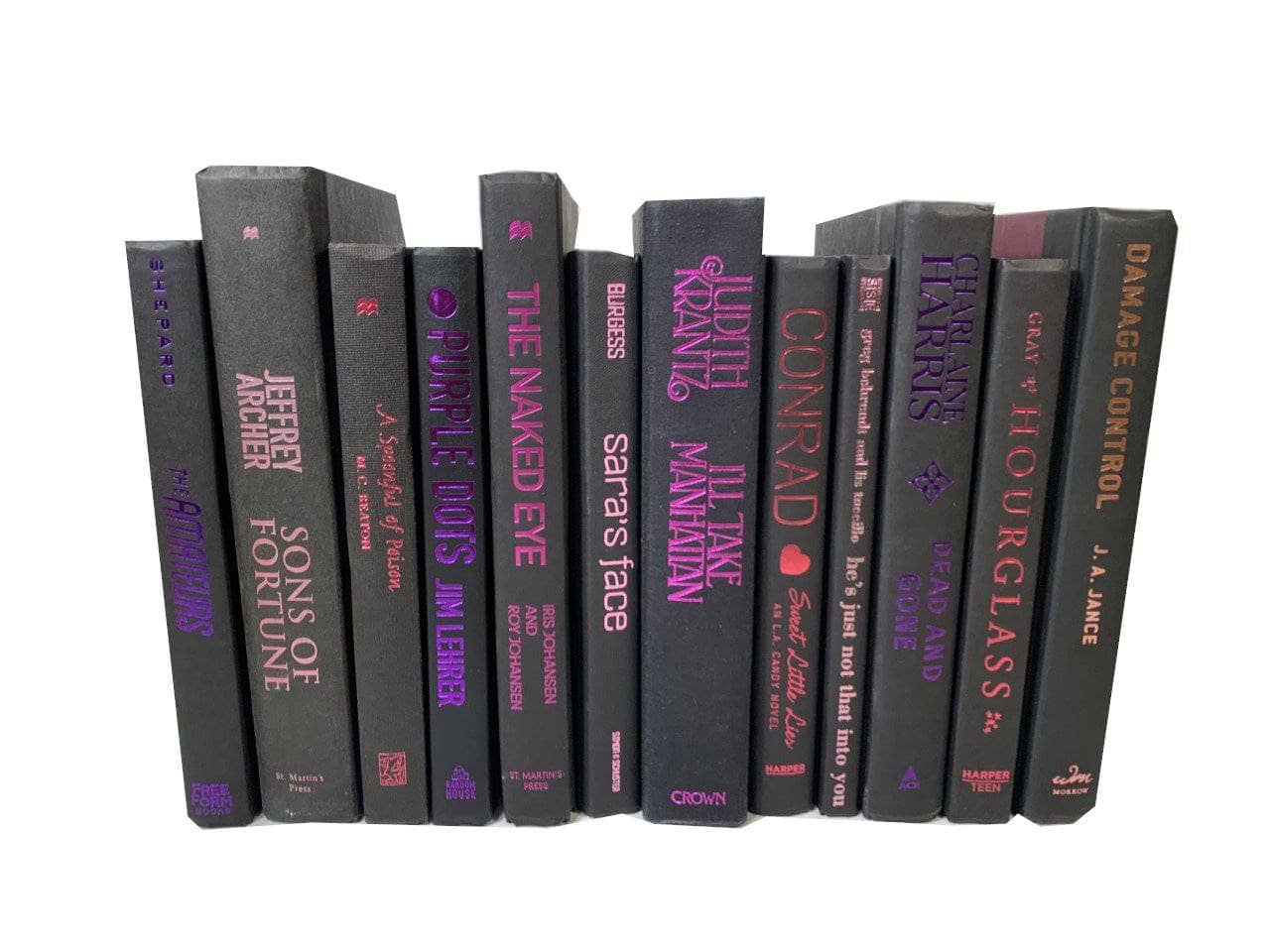 TheBookBundler Books by Color Black: Pink/Purple Letters / 1 foot Modern Black Books with Color Accents | Decorative Books by Color | By the Foot - Custom Lettering Colors | Designer Decor