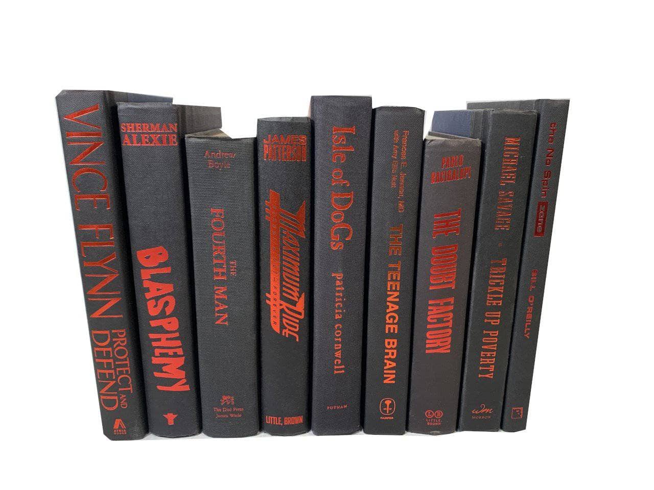 TheBookBundler Books by Color Black: Red Letters / 1 foot Modern Black Books with Color Accents | Decorative Books by Color | By the Foot - Custom Lettering Colors | Designer Decor