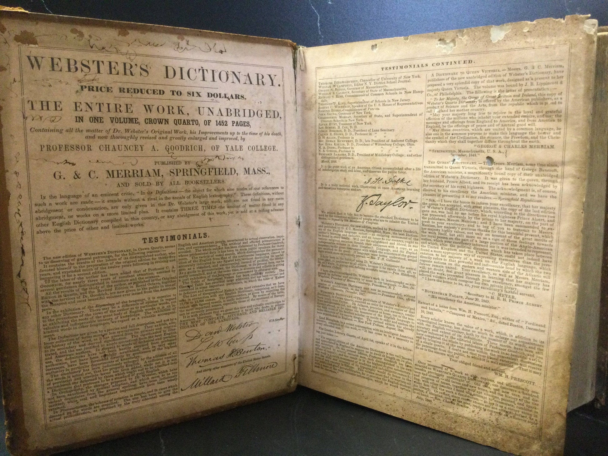 TheBookBundler Uber Rare Book Vault Price RARE American Dictionary of the English Language 1850's | Noah Webster | Revised and Enlarged | Antiquarian Oversized Leather Bound