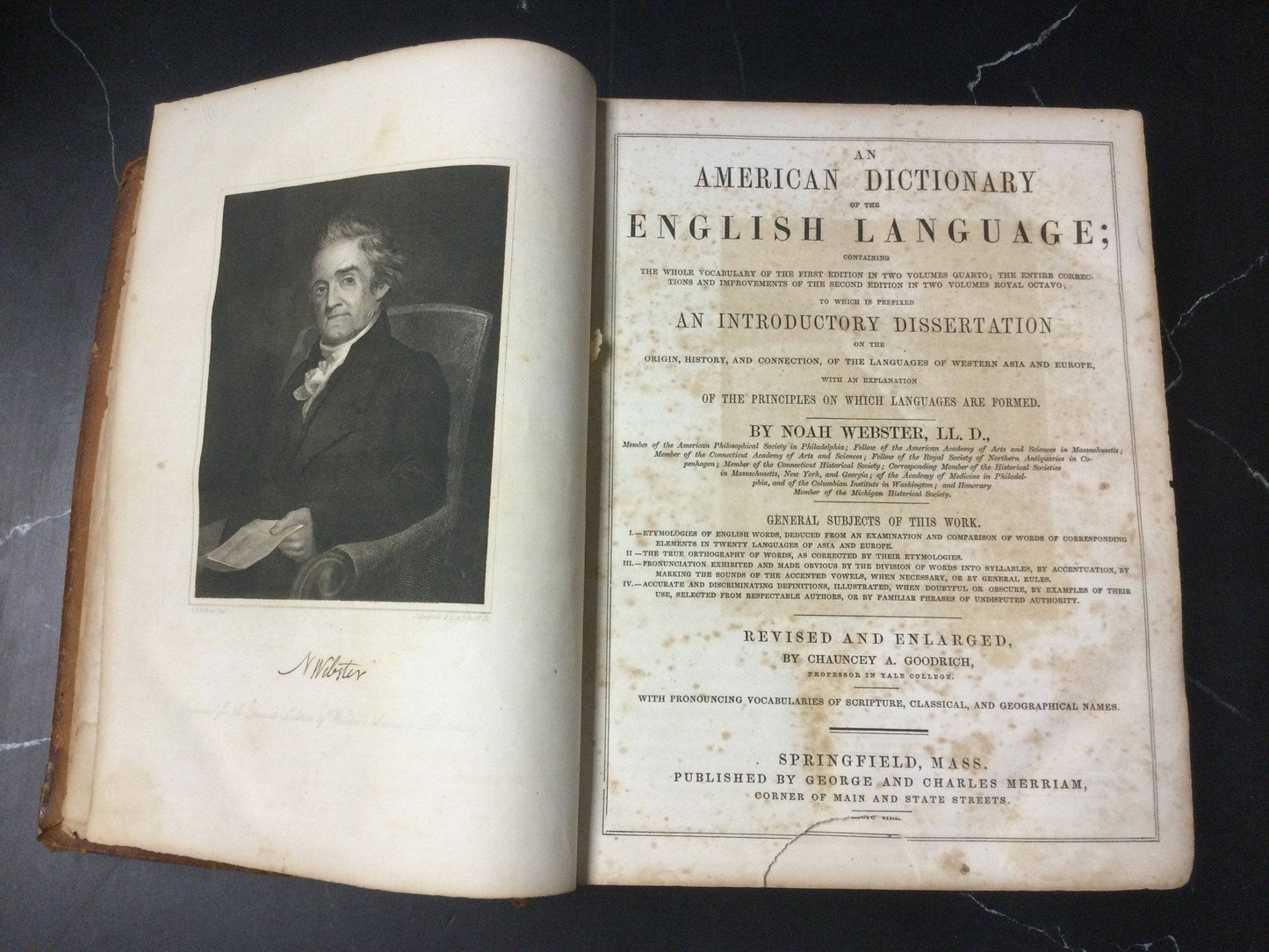 TheBookBundler Uber Rare Book Vault Price RARE American Dictionary of the English Language 1850's | Noah Webster | Revised and Enlarged | Antiquarian Oversized Leather Bound